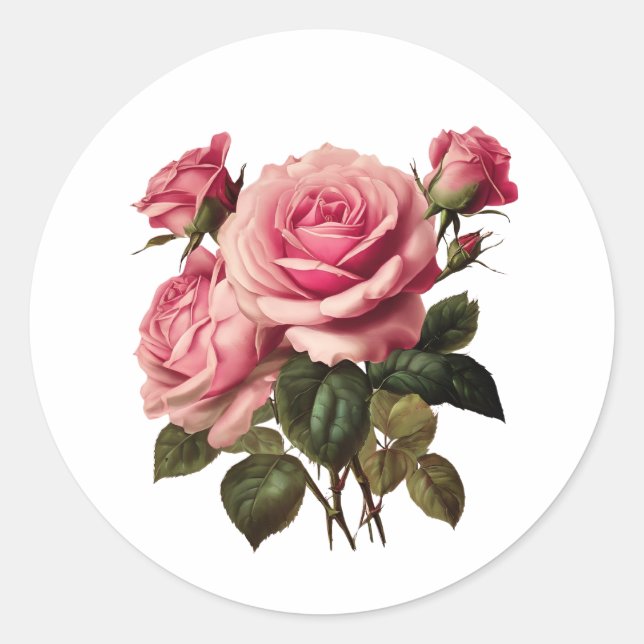 Rosa Rosen Runder Aufkleber (Vorderseite)