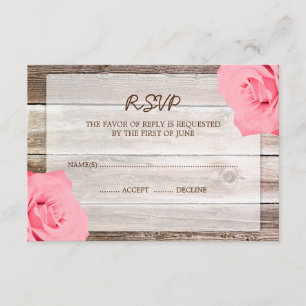 Rosa Rosen-Scheunen-hölzerne Hochzeit UAWG RSVP Karte