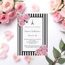 Rosa Rosen schwarz weiße Streifen Paris Sweet 16