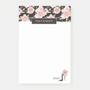 Rosa Rosen, schwarzes Stiletto elegantes Design Post-it Klebezettel