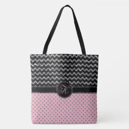 Rosa Rosen-Silber-Schwarz-Glitzer-Zickzack Tasche