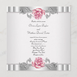 Rosa Rosen Silver White Pink Elegante Hochzeit Einladung
