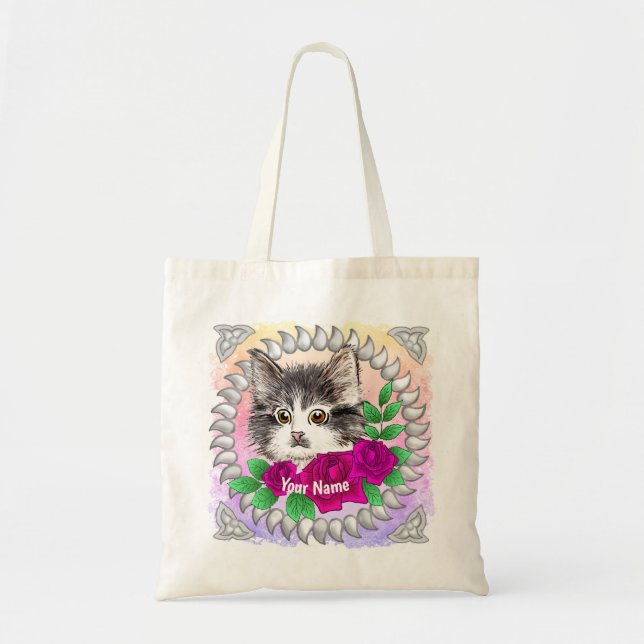 Rosa Rosen Smoking Cat  Tragetasche (Vorne)