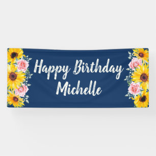 Rosa Rosen Sonnenblumen Marineblau Alles Gute zum Banner