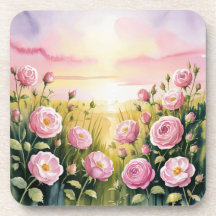 Rosa Rosen Sonnenuntergang Untersetzer aus Kunstst