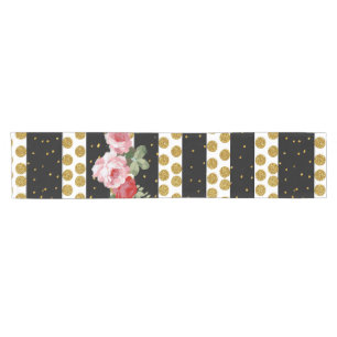 Rosa Rosen stripes GoldImitat-Glitter-Polkapunkte Kurzer Tischläufer