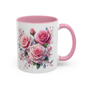 Rosa Rosen Tasse Blumen Geschenk Elegante Kaffeeta