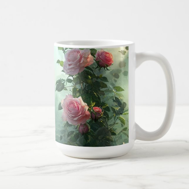 Rosa Rosen - Tasse, Cup Kaffeetasse (Rechts)