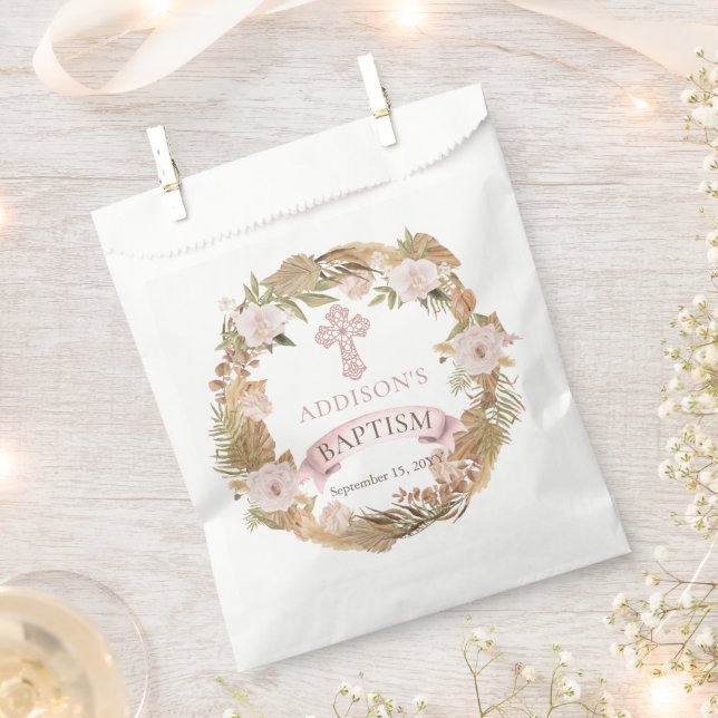 Rosa Rosen | Trockene Gräser Flora Girl Taufe Geschenktütchen (Ausgeschnitten)