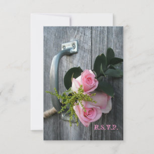 Rosa Rosen u. Barnwood Hochzeit UAWG RSVP Karte