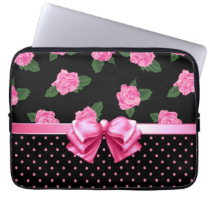 Rosa Rosen u. Polka-Punkte Laptopschutzhülle