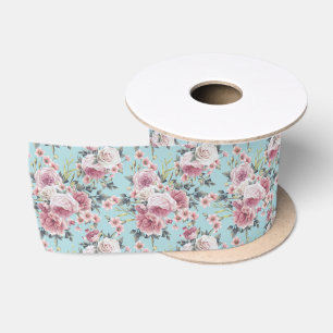 Rosa Rosen-Überfluss - aquamariner Hintergrund Satinband