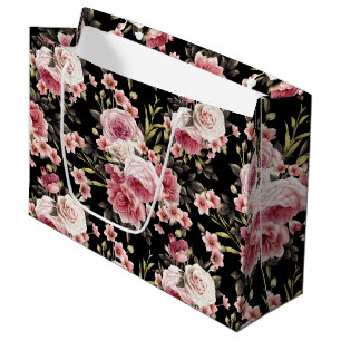 Rosa Rosen-Überfluss - schwarzer Hintergrund Große Geschenktüte