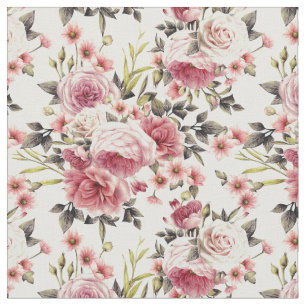 Rosa Rosen-Überfluss - weißer Hintergrund Stoff