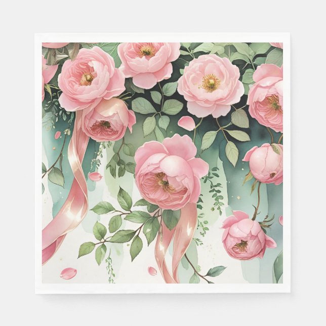 Rosa Rosen und Bänder Serviette (Vorderseite)