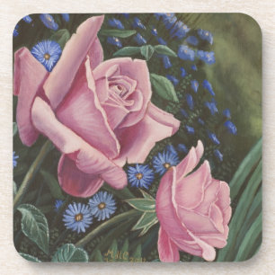 Rosa Rosen und blaue Blumen-Untersetzer Getränkeuntersetzer