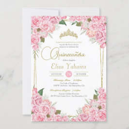 Rosa Rosen und Gold Tiara Floral Quinceanera Einladung