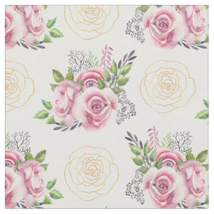 Rosa Rosen und goldene Blume Stoff