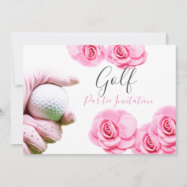 Rosa Rosen und Golfball Einladung (Vorderseite)