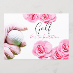 Rosa Rosen und Golfball Einladung