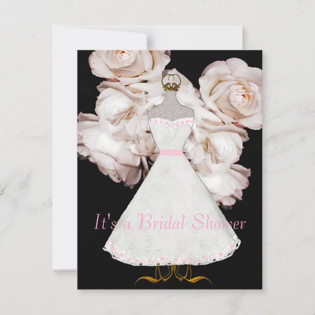 Rosa Rosen und Gown Bridal Dusche Einladung (Vorderseite)