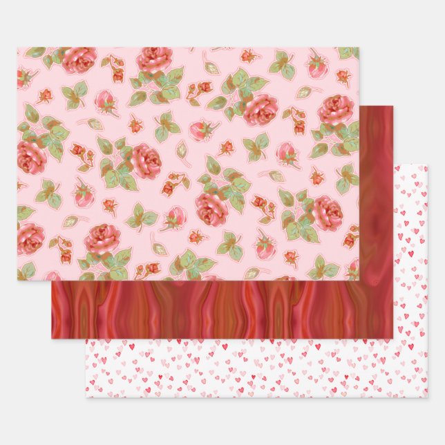 Rosa Rosen und Hearts - Papierblatt-Set Geschenkpapier Set (Set)