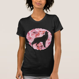 Rosa Rosen und Heulenschwarzes Wolf-Shirt T-Shirt