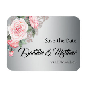 Rosa Rosen und Metallic Silber Save-the-Date Magnet