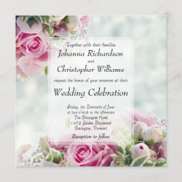 Rosa Rosen und Peony Buds Square Blumenhochzeit Einladung