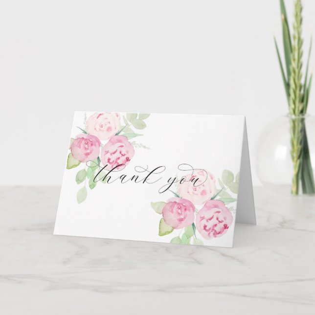 Rosa Rosen und Pfennigfuchsen Danke, Card Dankeskarte (Vorderseite)