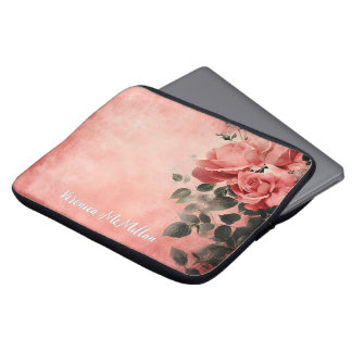 Rosa Rosen und rosa Hintergrund Laptopschutzhülle