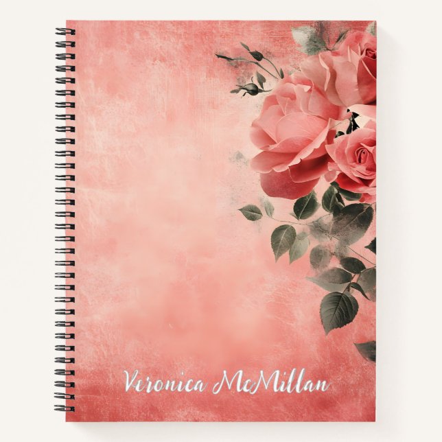 Rosa Rosen und rosa Hintergrund Notizbuch (Vorderseite)