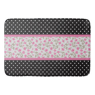 Rosa Rosen und schwarz-weiße Polka-Punkte Badematte