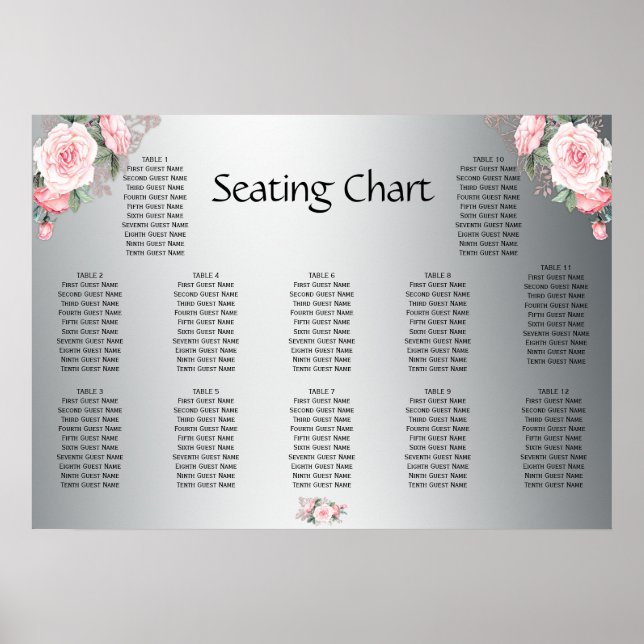 Rosa Rosen und silberne Hochzeitssitze Poster (Vorne)