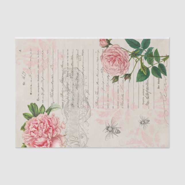 Rosa Rosen und Skripte auf Pergament-Papier Seidenpapier (Vorderseite)