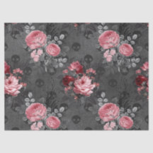 Rosa Rosen und Skulls auf Grau-Decoupage