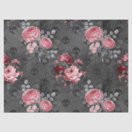 Rosa Rosen und Skulls auf Grau-Decoupage Seidenpapier