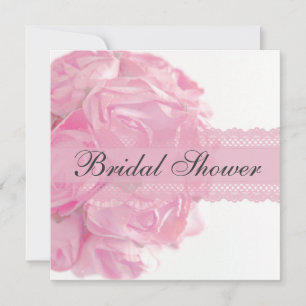 Rosa Rosen und Spitzen-Bridal-Dusche Einladung