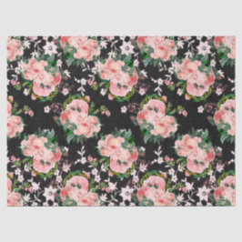 Rosa Rosen und weiße Blume im Schwarzen Deko Seidenpapier