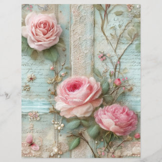 Rosa Rosen Vintage-Junk-Journal-Schreibwarenpapier