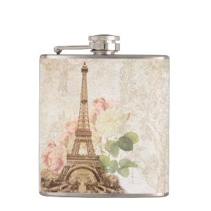 Rosa Rosen-Vintage romantische Flasche Paris Flachmann