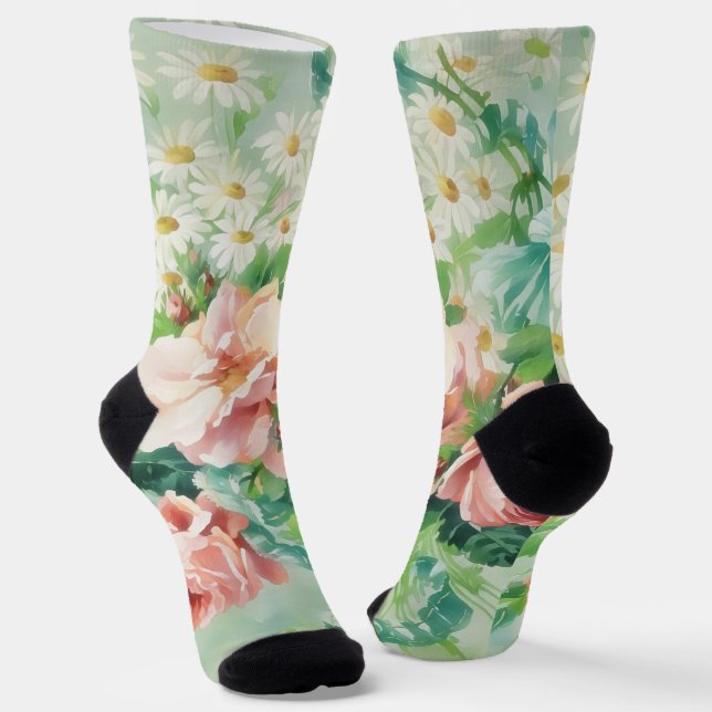 Rosa Rosen Vintage Stilfserei Socken (Gewinkelt)