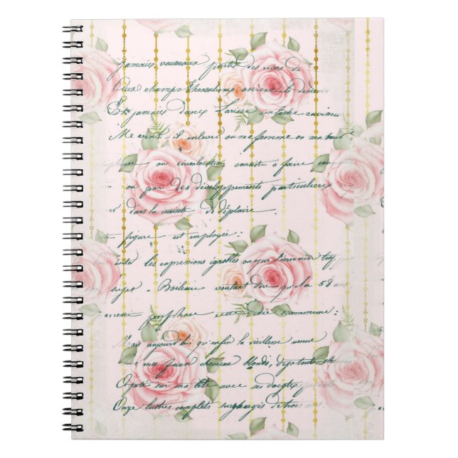 Rosa Rosen Vintages Schreiben Notizblock (Vorderseite)