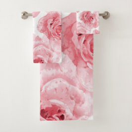 Rosa Rosen Wasserfarben Floral Blush Botanisch Badhandtuch Set