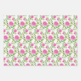 Rosa Rosen, Wasserfarben Handgestrichen Geschenkpapier Set