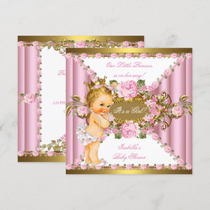 Rosa Rosen Weiße Gold Prinzessin Baby Shower Blond Einladung