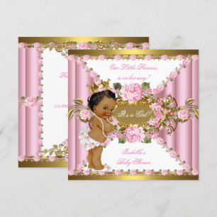 Rosa Rosen Weiße Gold Prinzessin Baby Shower Ethni Einladung