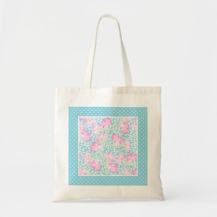 Rosa Rosen, weiße Schmetterlinge, Polka Dots Tote Tragetasche