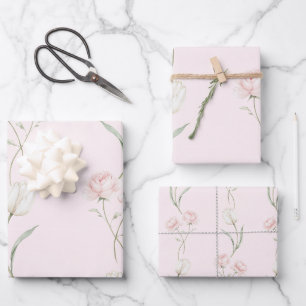 Rosa Rosen Weiße Tulpen Brautparty Geschenkpapier Set