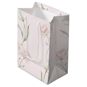Rosa Rosen Weiße Tulpen Brautparty Mittlere Geschenktüte